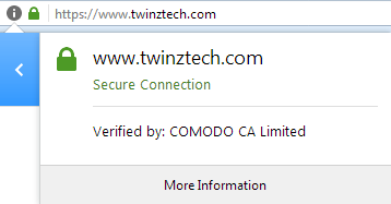 SSL certificate on twinztech website